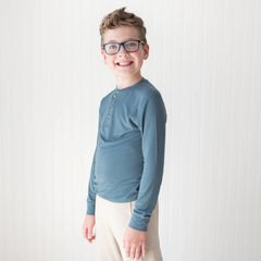 Long Sleeve Toddler Henley Tee in Atlantic