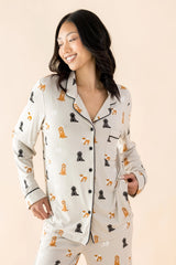 Long-Sleeved Women's Pajama Set in Fluffy Dog