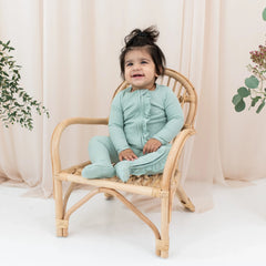 Ribbed Ruffle Zipper Footie in Sage