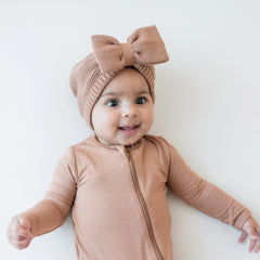 Chunky Knit Bow Headband in Latte