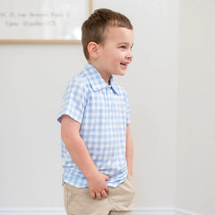 Toddler Short Sleeve Polo in Gingham Breeze