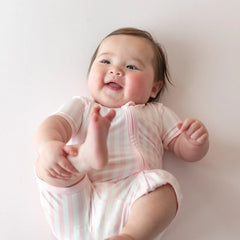 Zipper Shortall Romper in Small Sakura Stripe