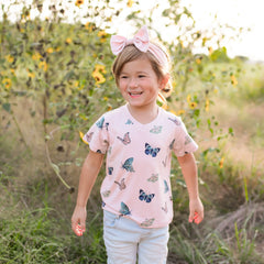 Toddler V-Neck Tee in Blush Butterfly