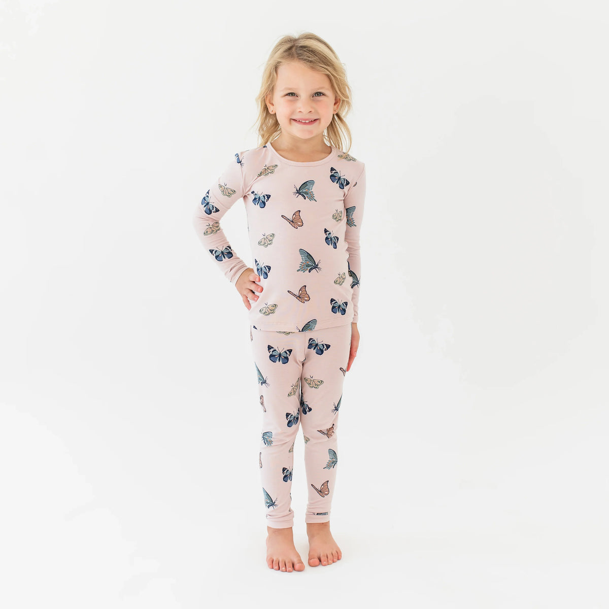 Long Sleeve Pajamas in Blush Butterfly