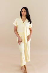 Women's Short Sleeve Cropped Pajama Set in Gingham Chamomile