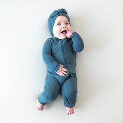 Ribbed Zipper Romper in Atlantic