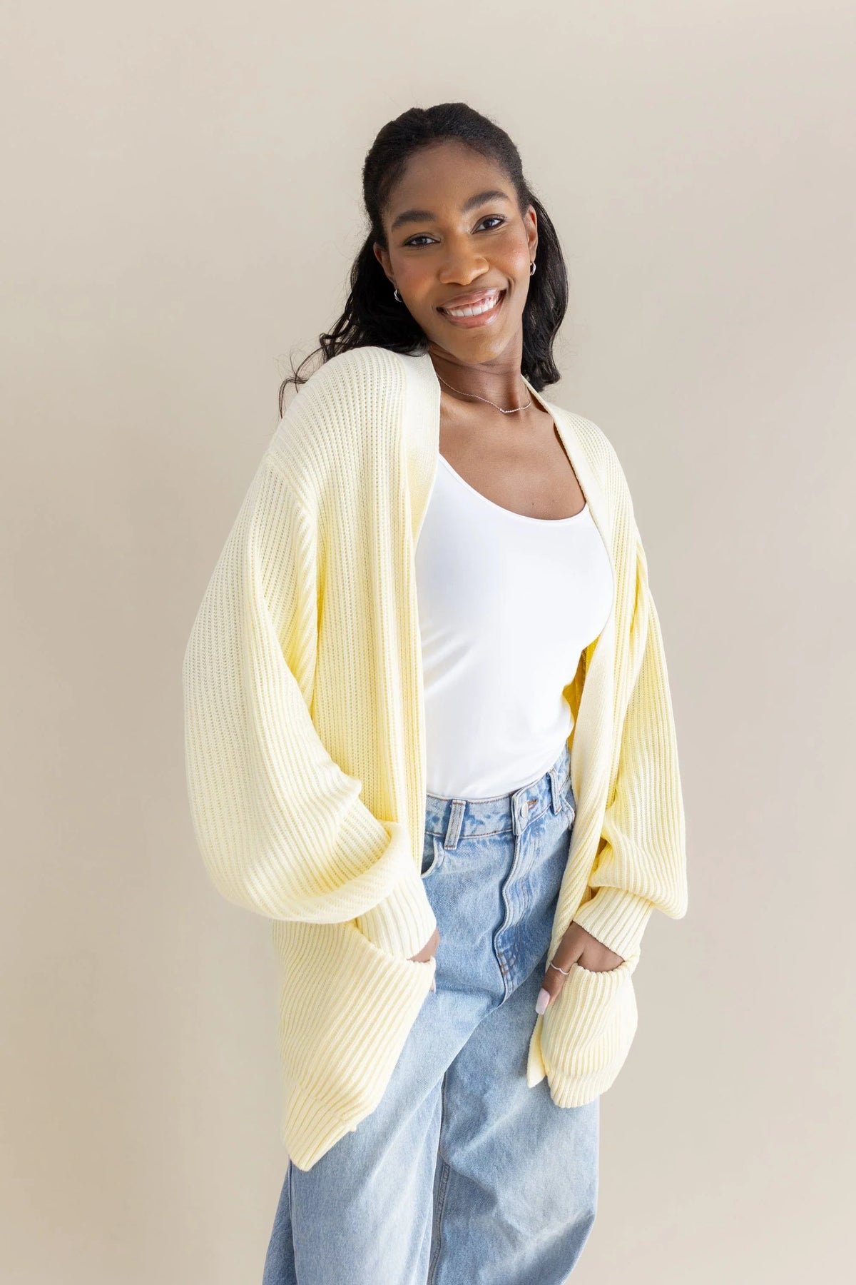 Chunky Knit Women's Oversized Cardigan in Chamomile