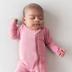 Ribbed Zipper Footie in Apple Blossom