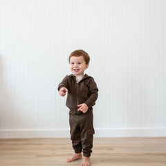 Fleece Zip Up Hoodie in Espresso