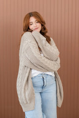 Cable Knit Adult Cardigan in Almond