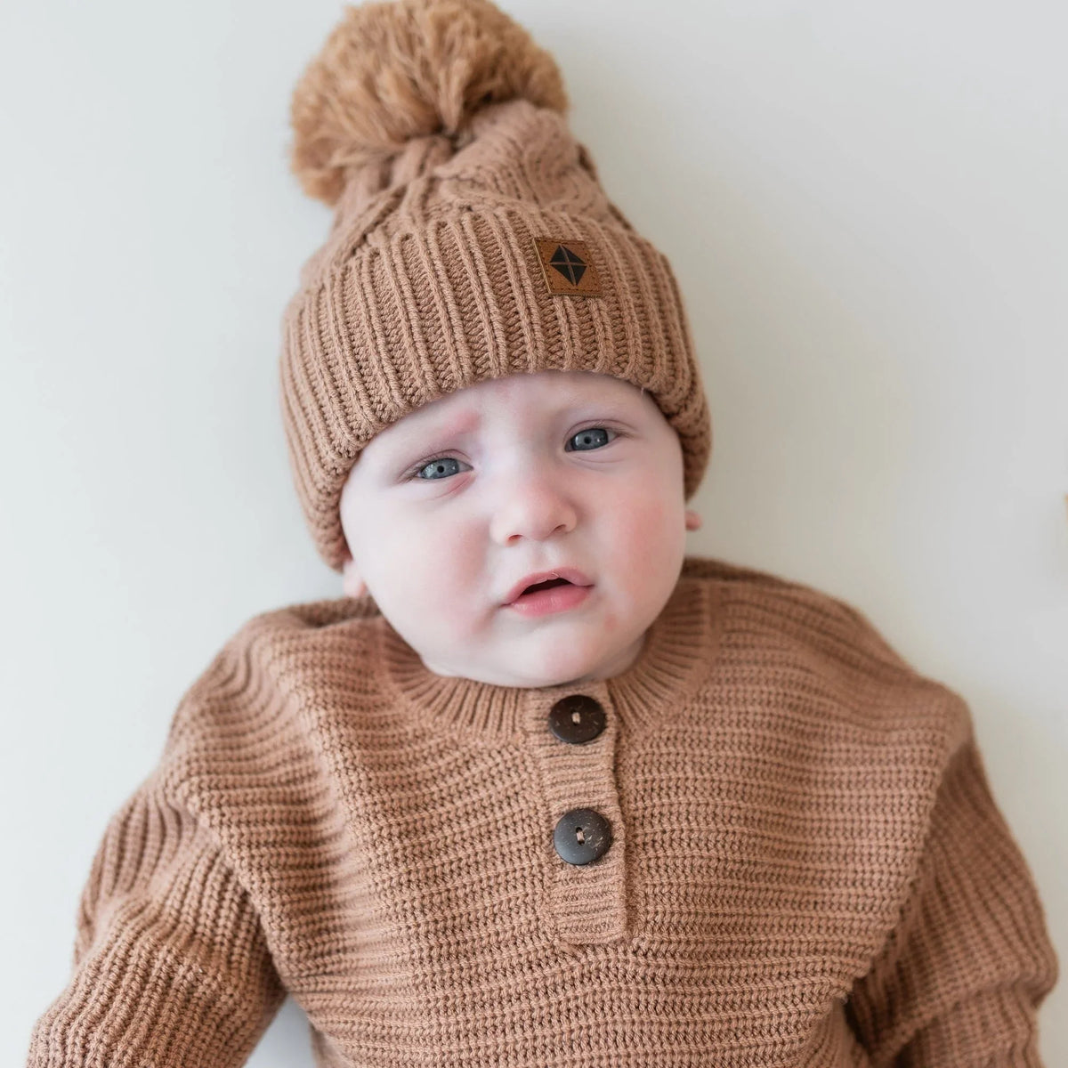 Chunky Cable Knit Beanie in Latte
