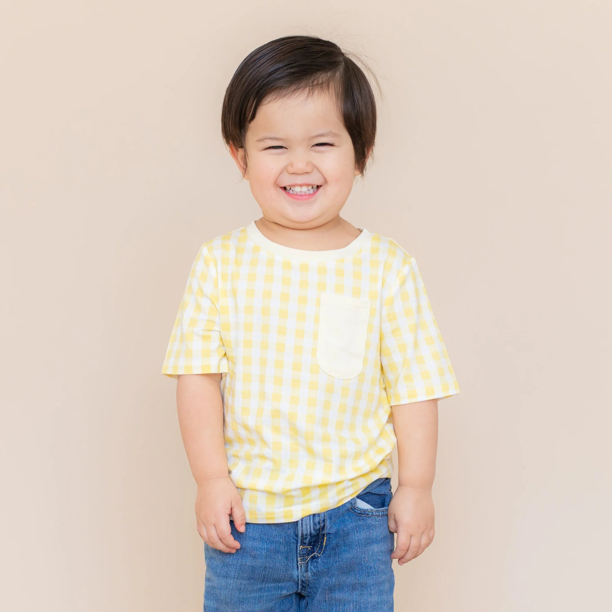 Toddler Crew Neck Tee in Gingham Chamomile