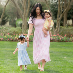 Spaghetti Strap Ruffle Romper in Gingham Chamomile