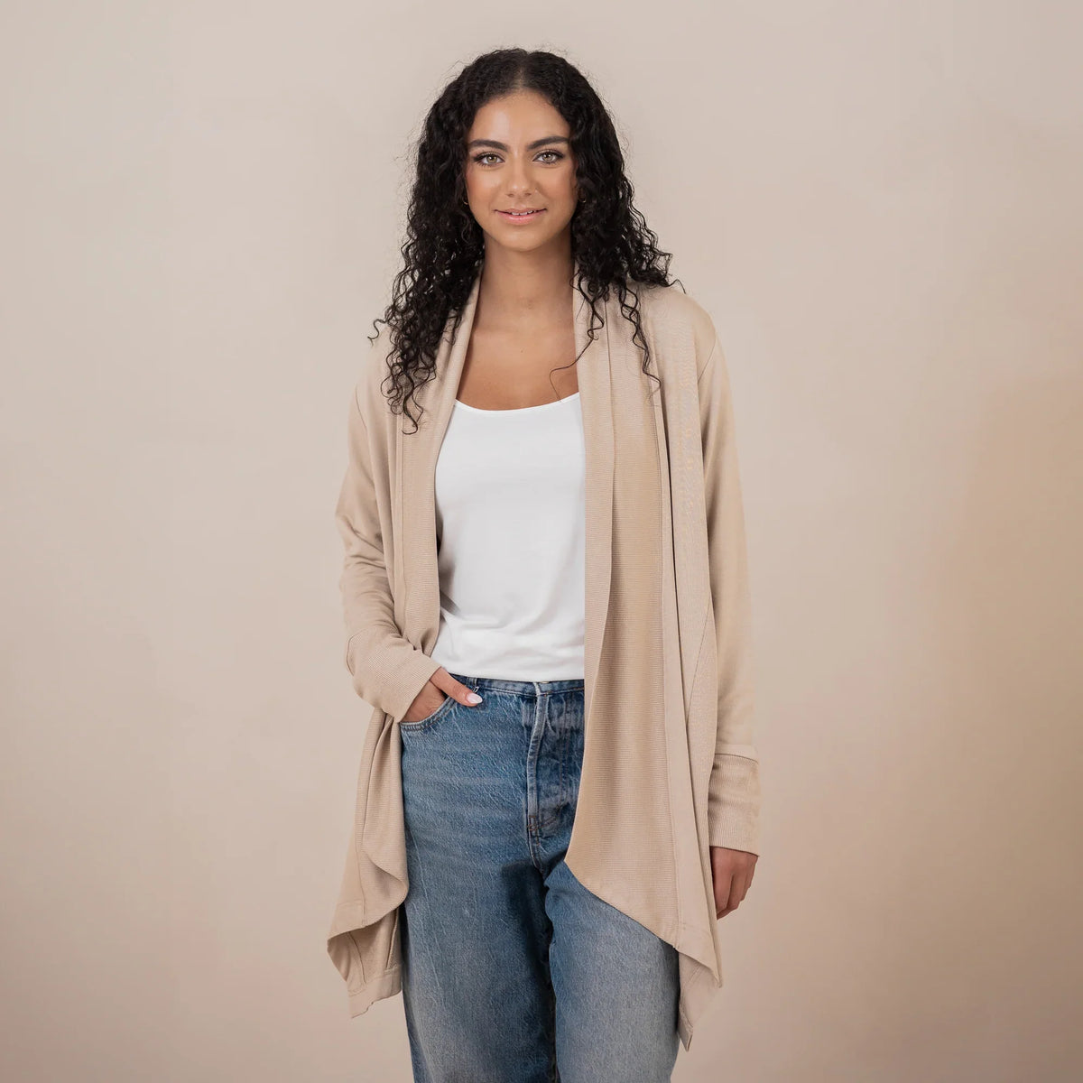Women's French Terry Wrap Top in Almond