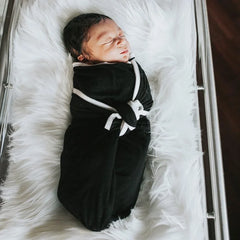 Swaddle Blanket in Midnight with Cloud Trim