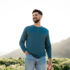 Men's Long Sleeve Henley Top in Atlantic