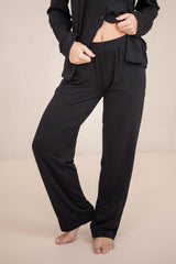 Long-Sleeved Women's Pajama Set in Midnight with Midnight Trim