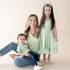 Puff Sleeve Twirl Dress in Basil