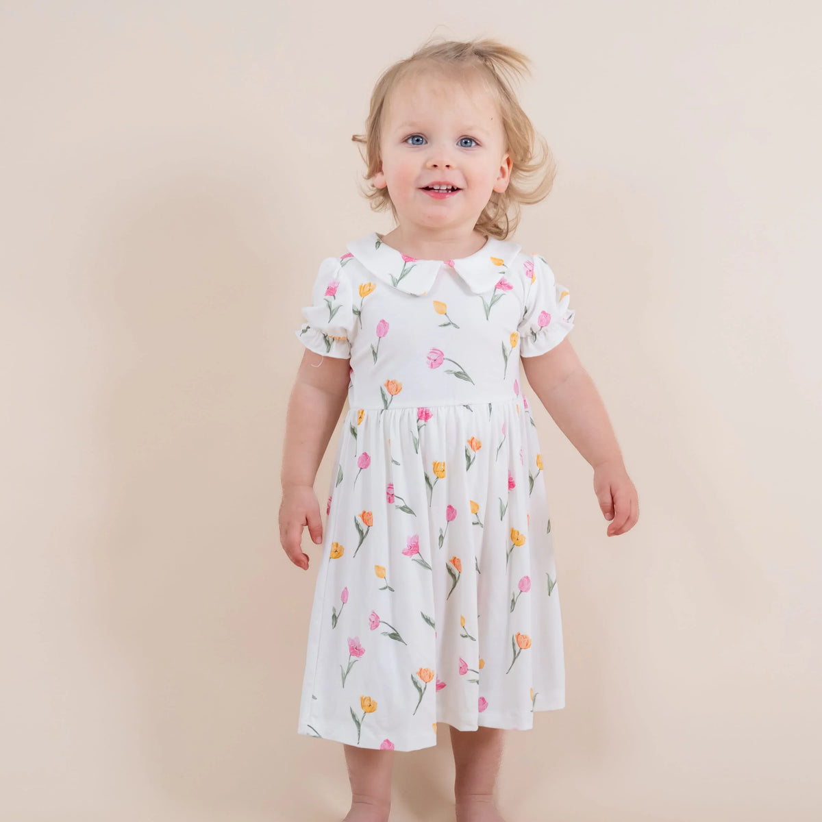 Peter Pan Collar Bodysuit Dress in Tulip