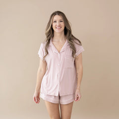 Women’s Short Sleeve Pajama Set in Blush with Cloud Trim