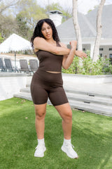 Bamboo Flex High Rise Biker Short in Espresso