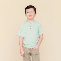 Short Sleeve Toddler Henley Tee in Basil