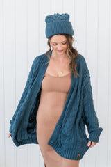 Cable Knit Adult Cardigan in Atlantic
