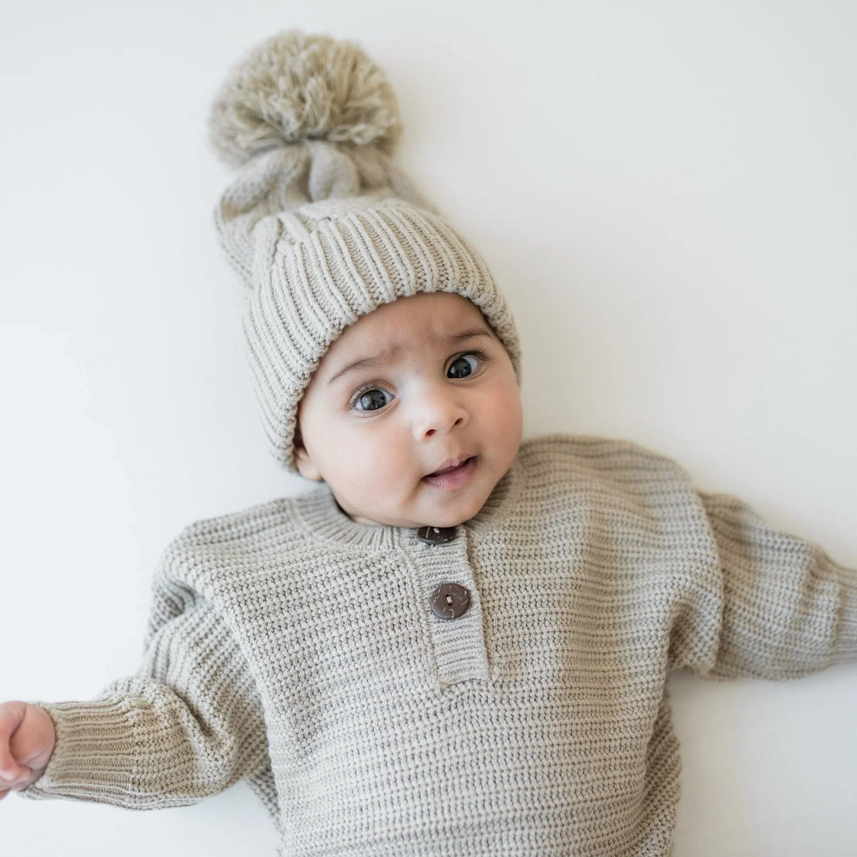 Chunky Cable Knit Beanie in Almond