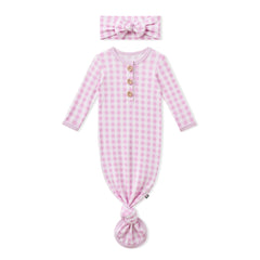 Knotted Gown with Bow Set in Gingham Thistle