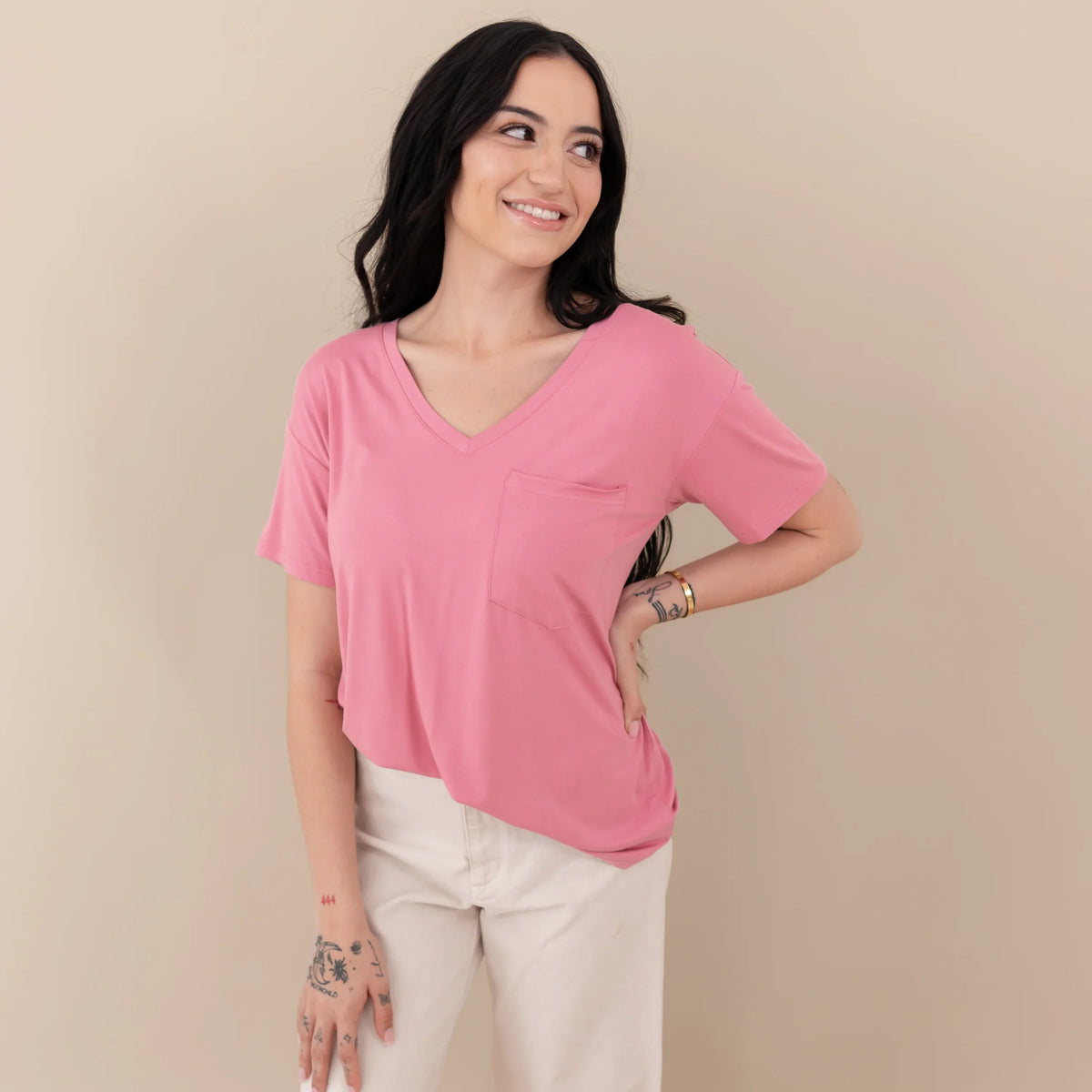 Women’s Relaxed Fit V-Neck in Apple Blossom