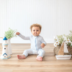 Zippered Romper in Small Mist Stripe