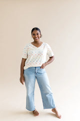 Women's Relaxed Fit V-Neck in Pastel Mickey Mouse