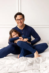 Men's Long Sleeve Henley Top in Navy