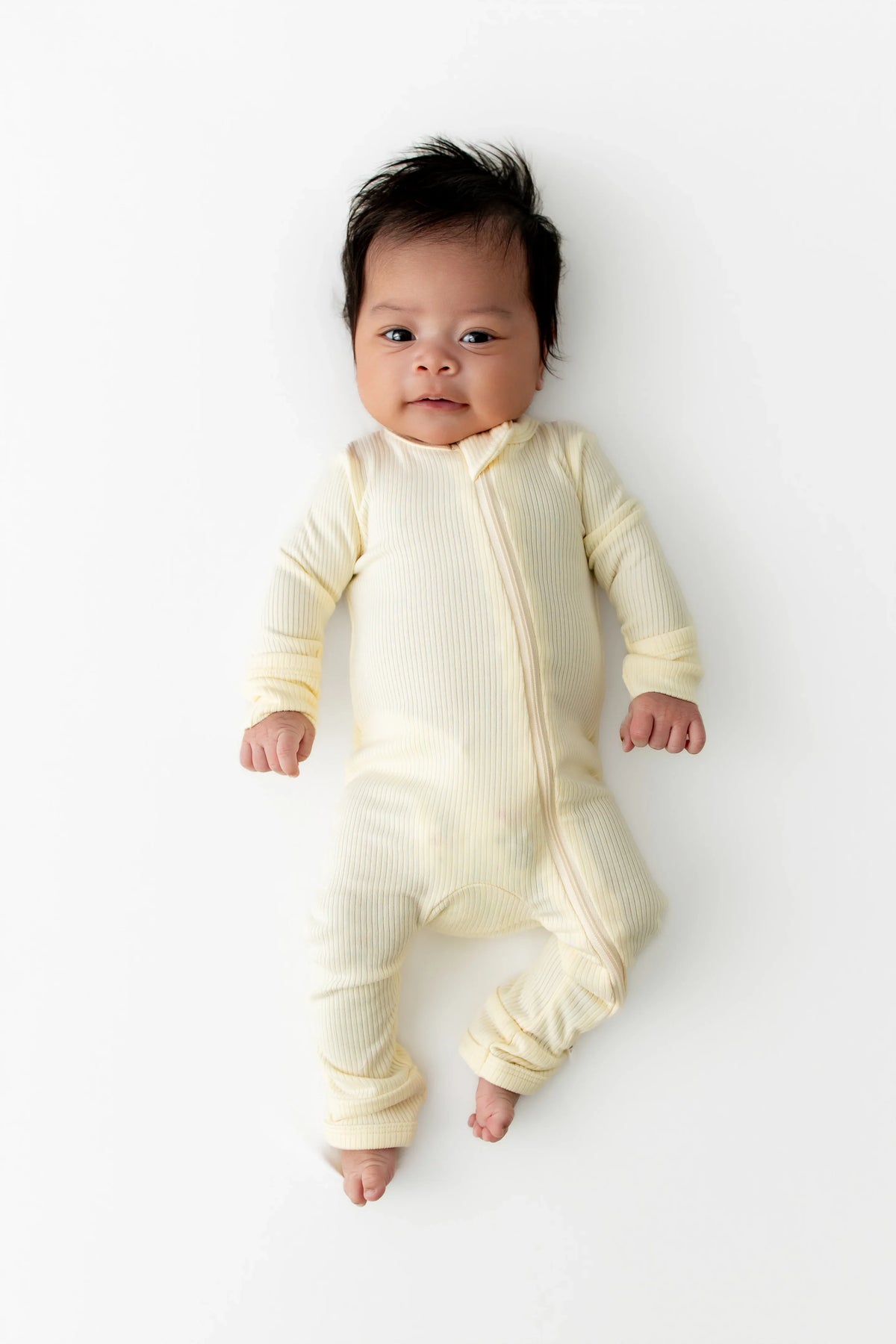 Ribbed Zipper Romper in Chamomile