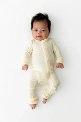Ribbed Zipper Romper in Chamomile