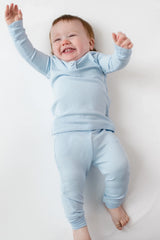 Ribbed Infant Henley Set in Breeze
