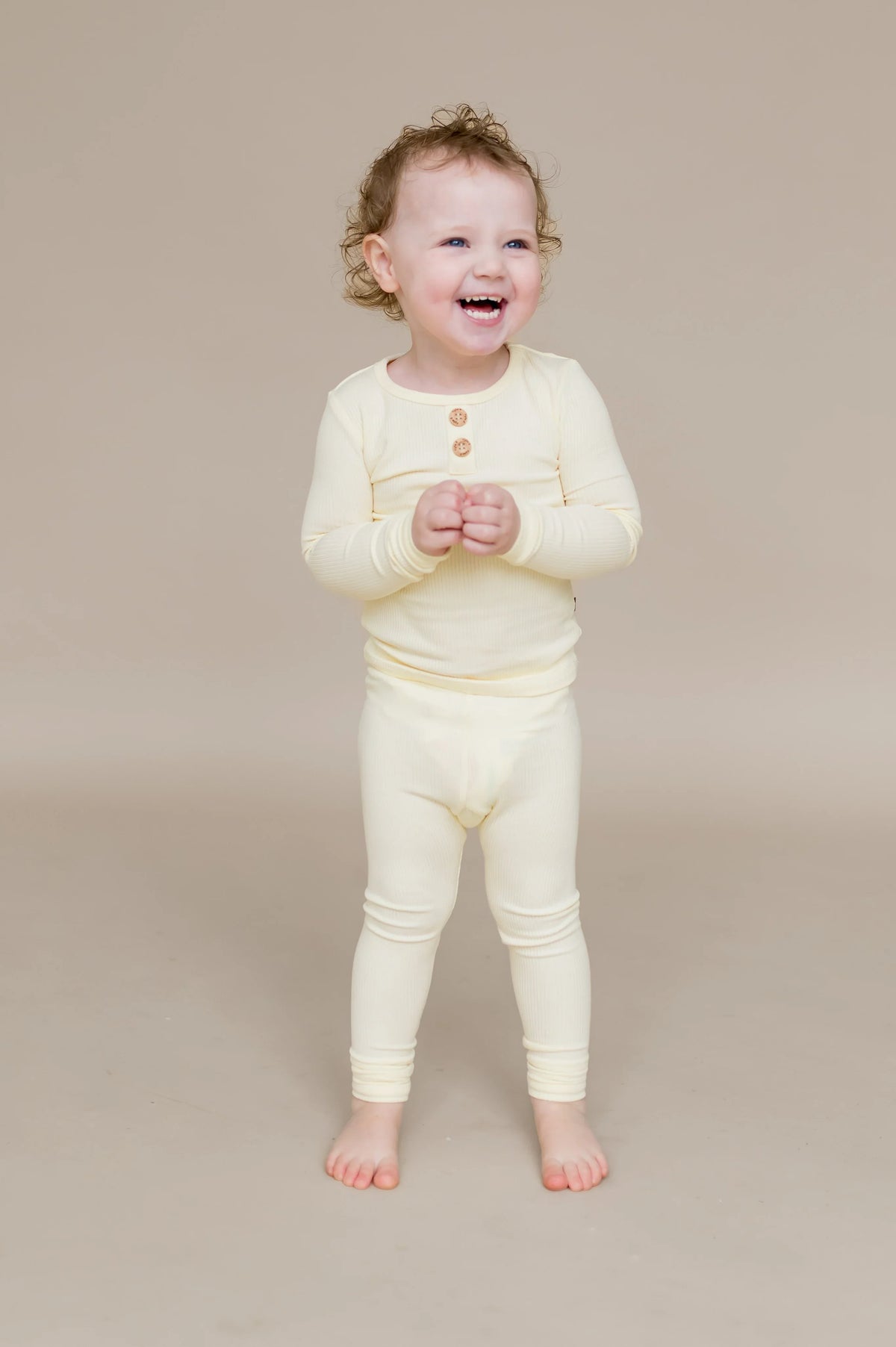 Ribbed Henley Set in Chamomile