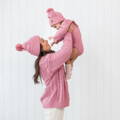 Chunky Cable Knit Beanie in Apple Blossom