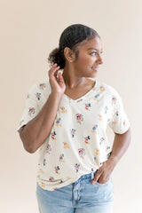 Women's Relaxed Fit V-Neck in Mickey Mouse and Friends