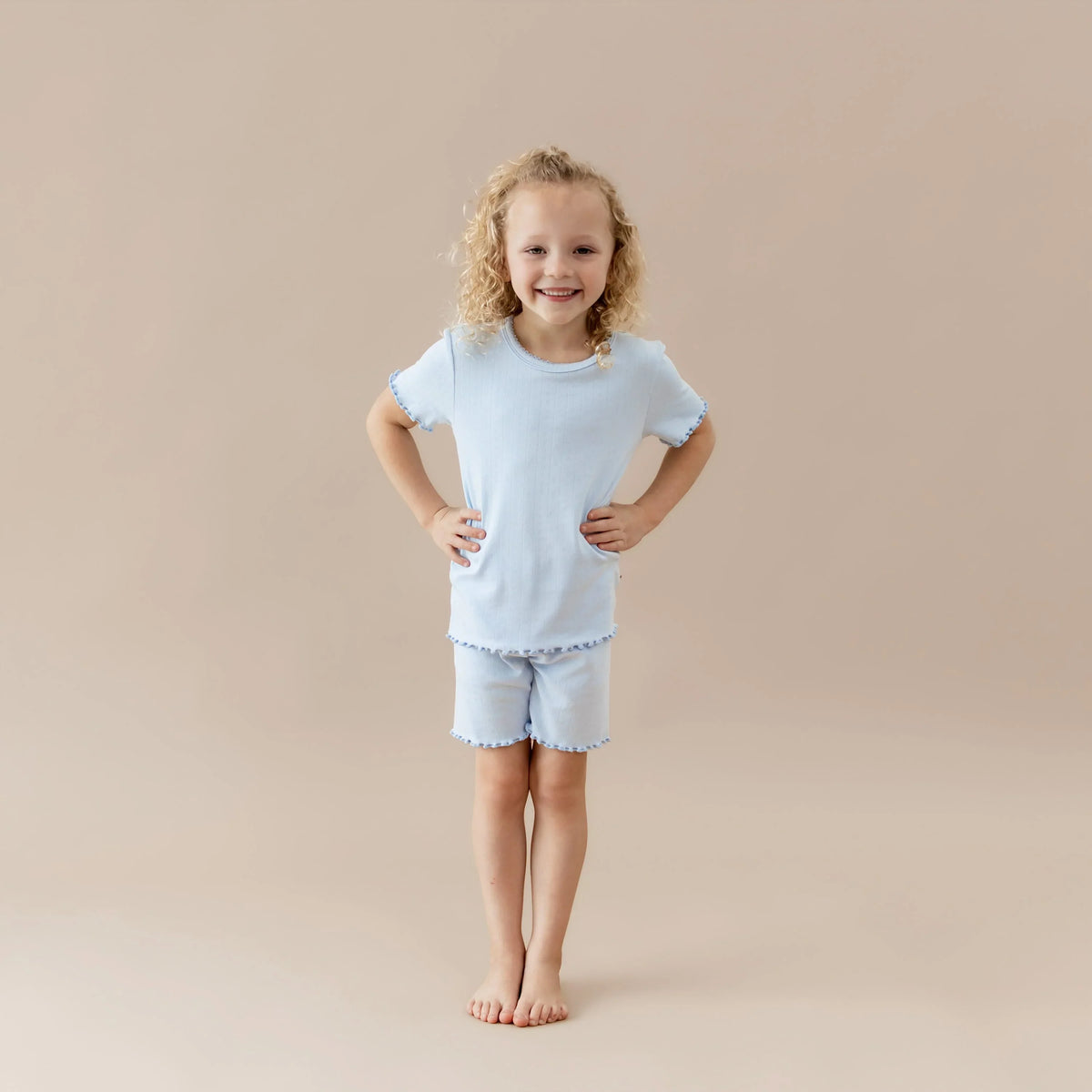 Pointelle Short Sleeve Set in Breeze