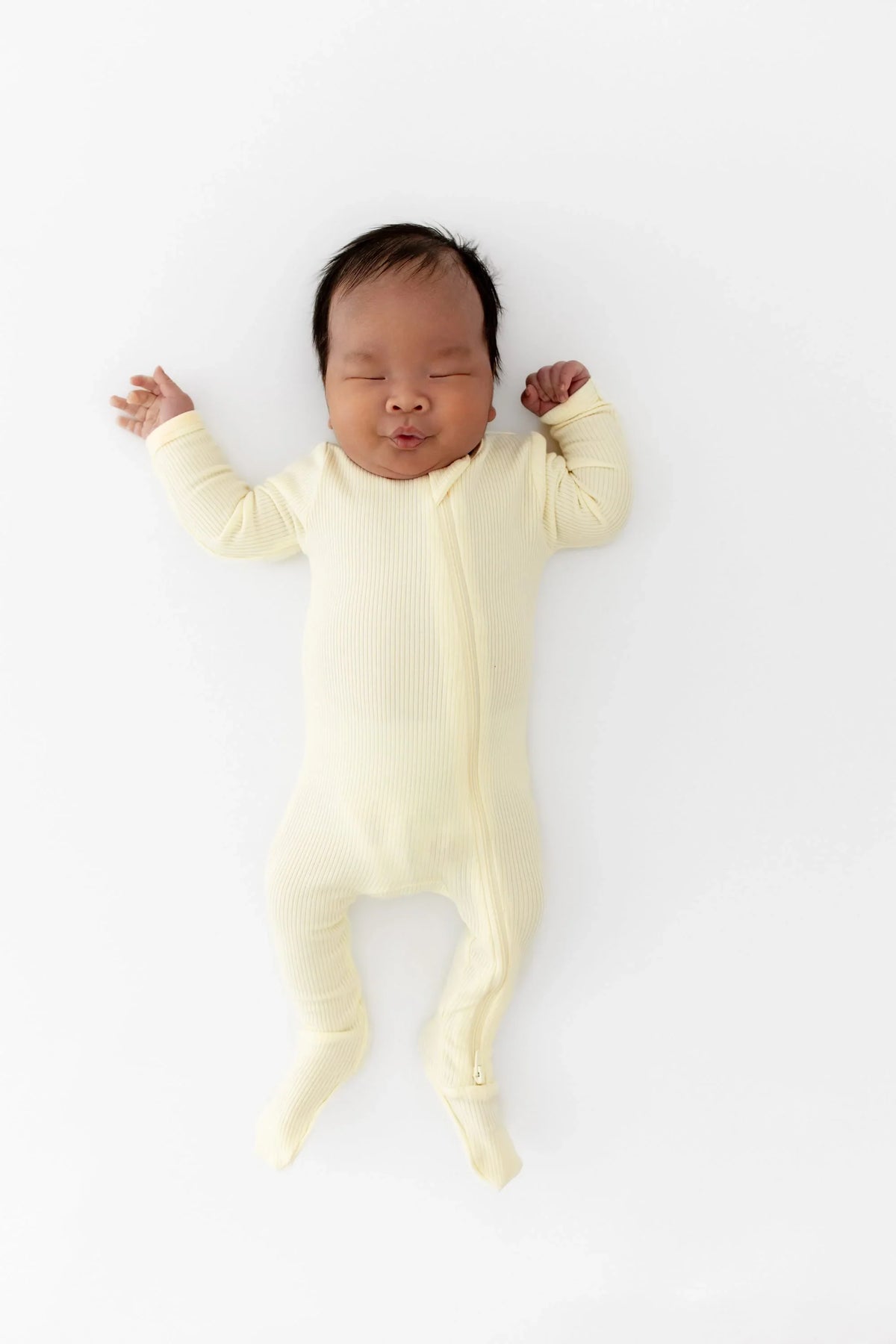 Ribbed Zipper Footie in Chamomile