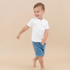 Short Sleeve Toddler Henley Tee in Cloud
