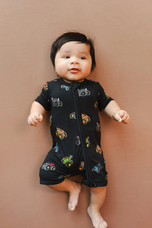 Zipper Shortall Romper in Monster Truck