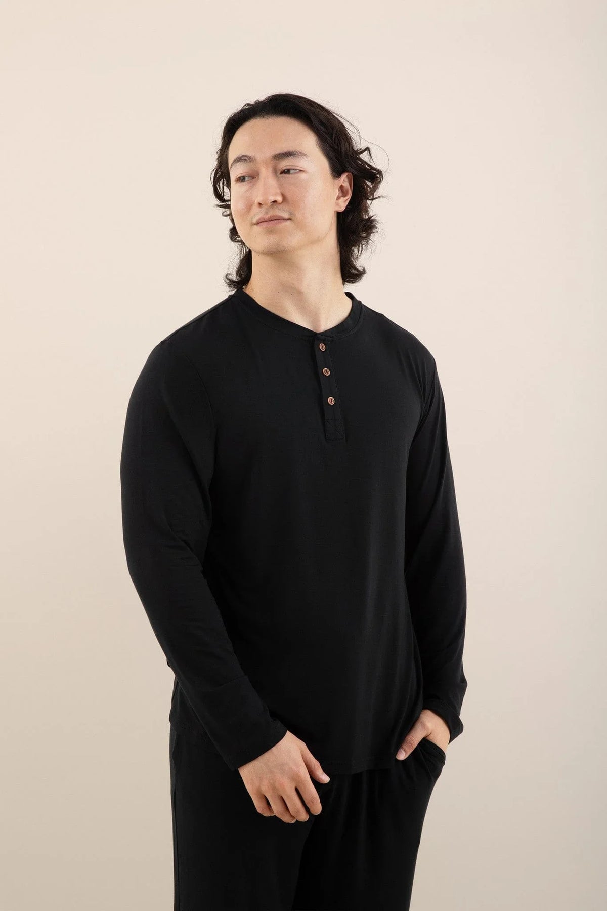 Men's Long Sleeve Henley Top in Midnight