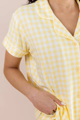 Women's Short Sleeve Cropped Pajama Set in Gingham Chamomile
