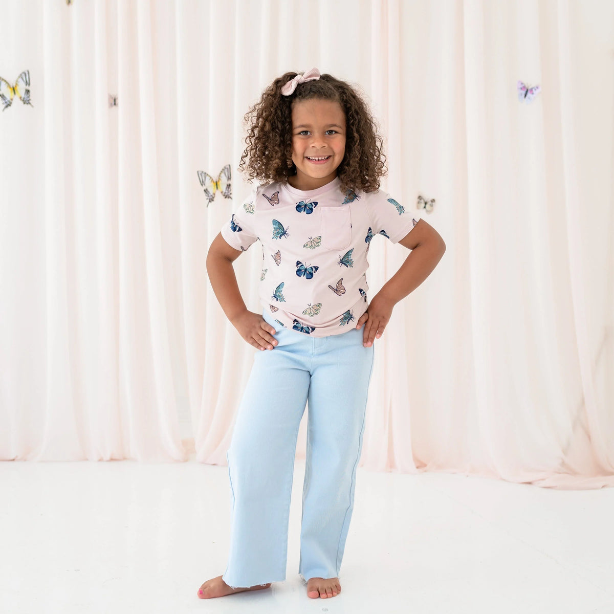 Toddler Crew Neck Tee in Blush Butterfly