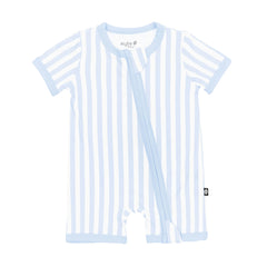 Zipper Shortall Romper in Small Mist Stripe