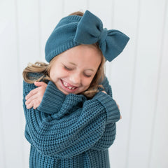 Chunky Knit Bow Headband in Atlantic