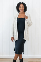 Cable Knit Adult Cardigan in Oat
