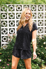 Women’s Short Sleeve Pajama Set in Midnight Leopard